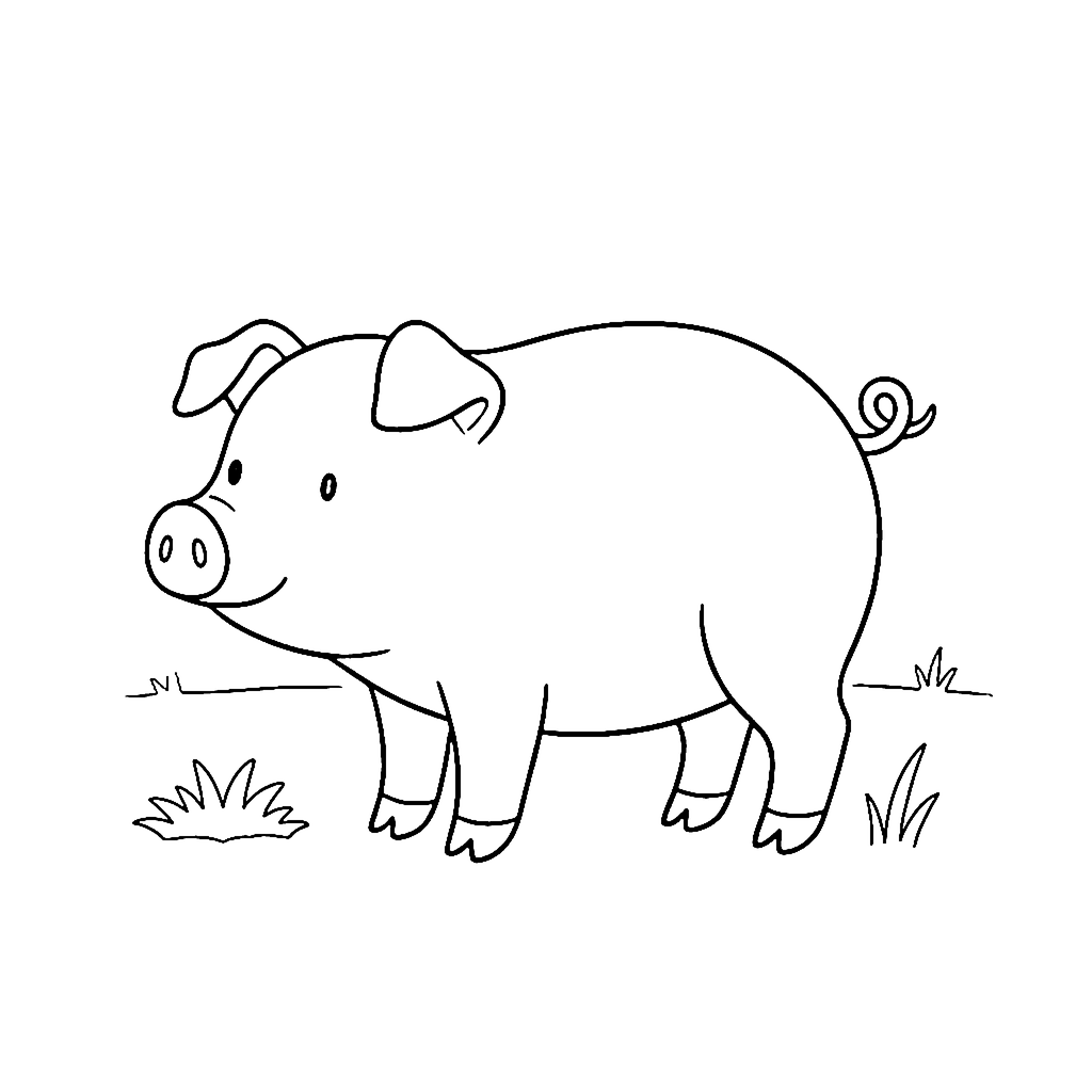 Pig coloring page: Simple Farm Pig, outline to print