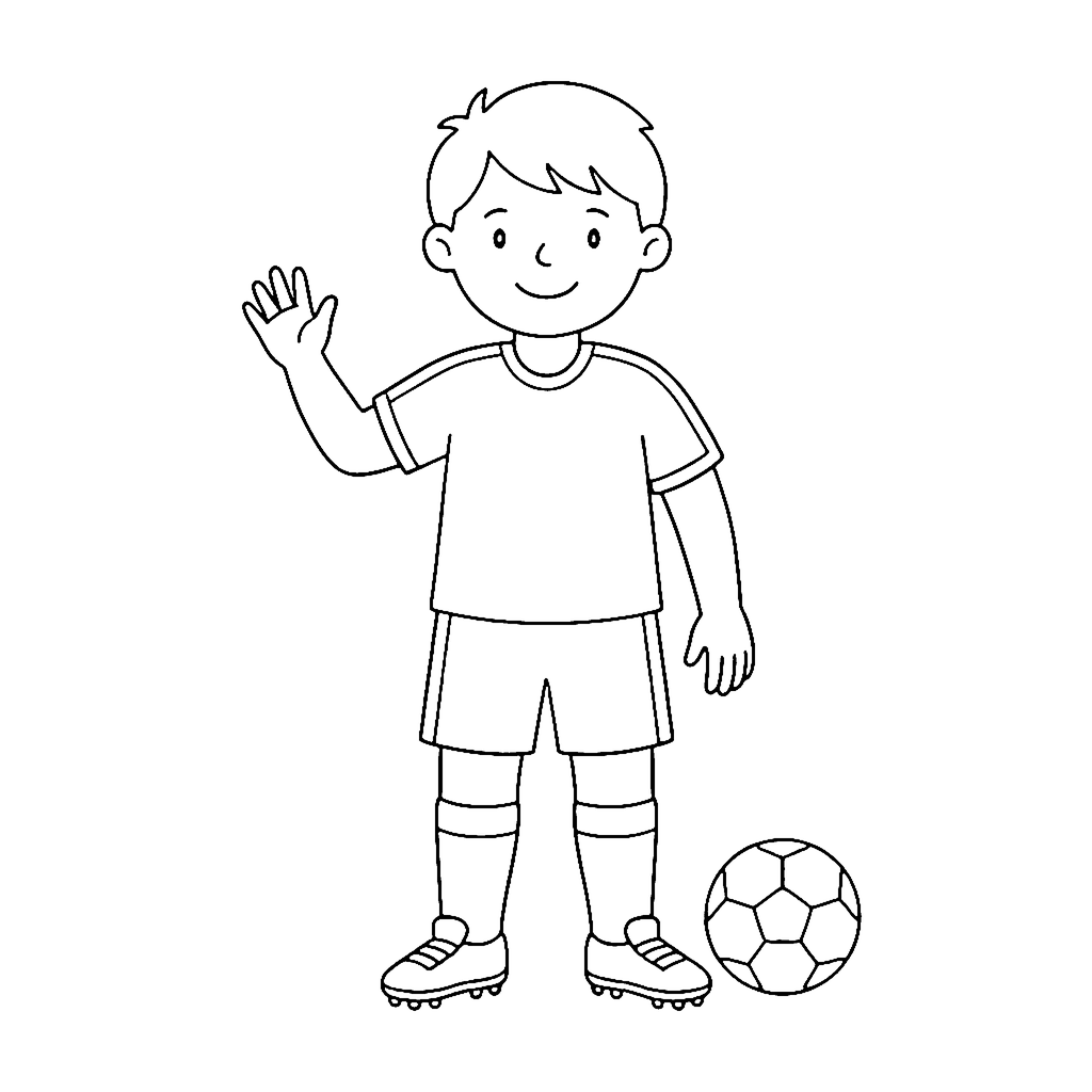 Soccer Player coloring page: Soccer Player Waving, outline to print