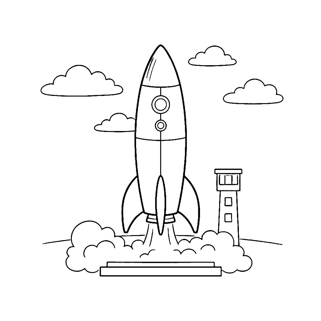 Rocket Launch Pad coloring page outline