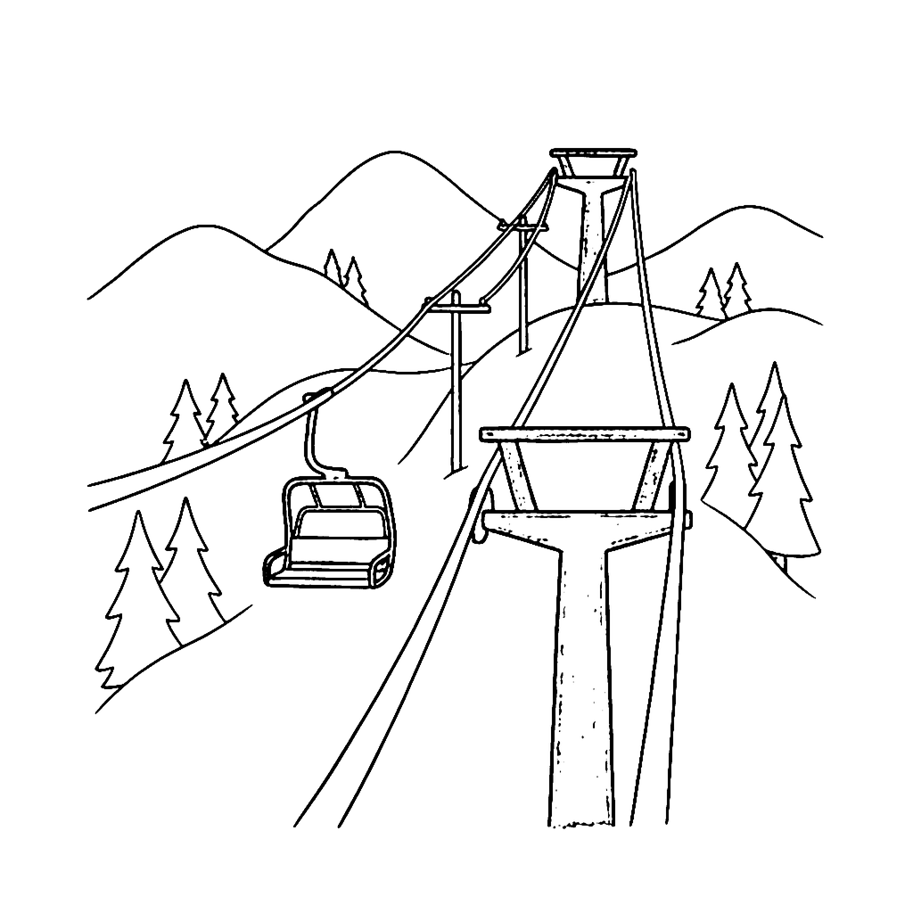 Ski Lift Ascent coloring page outline