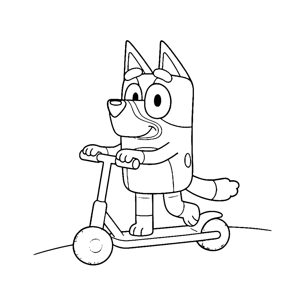 Dog coloring page: Bluey On Scooter, outline to print