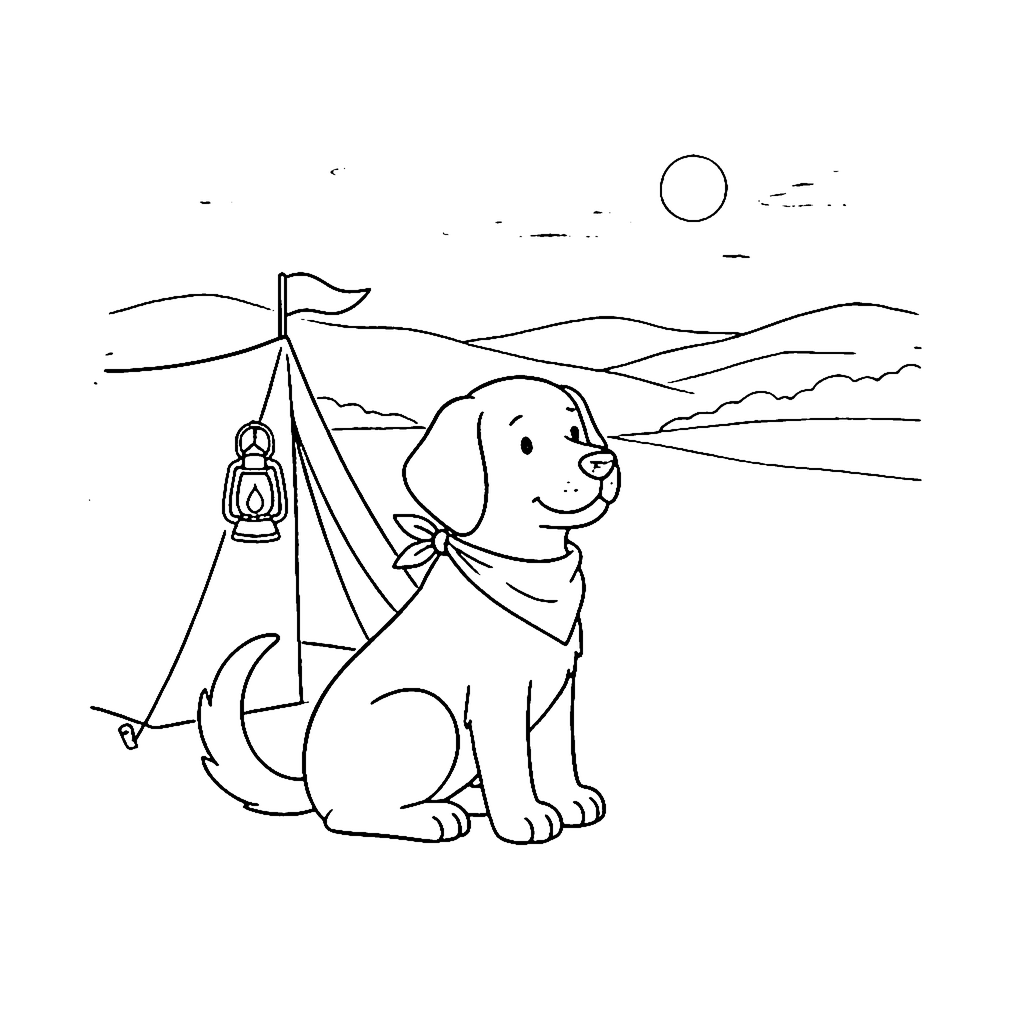 Dog Camping Watch coloring page outline