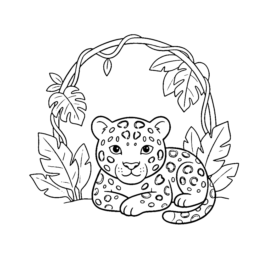 Jaguar Rainforest Vine coloring page outline