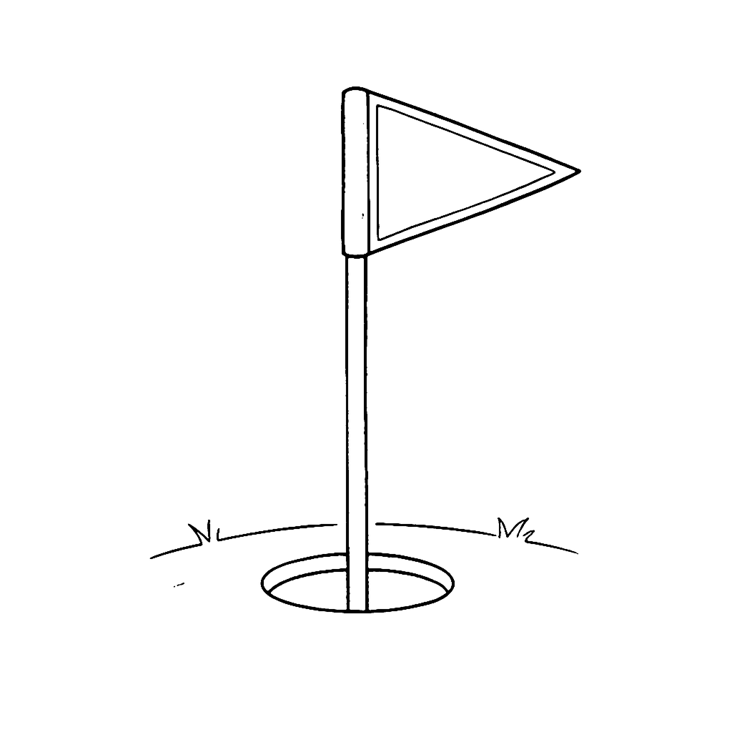 Golf Hole coloring page: Putting Hole Flag, outline to print