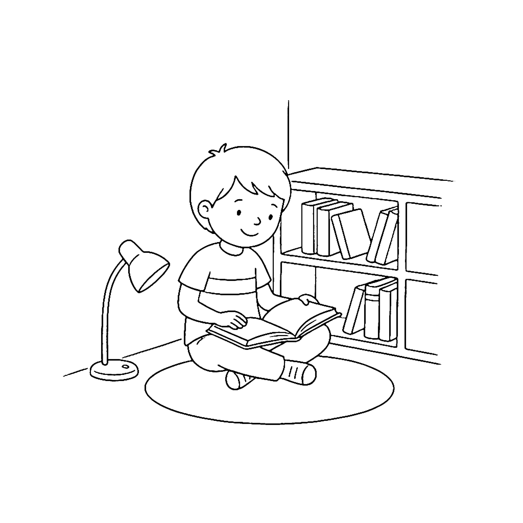 Library Reading Nook coloring page outline