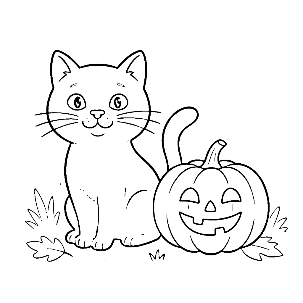 Black Cat coloring page: Black Cat Pumpkin, outline to print