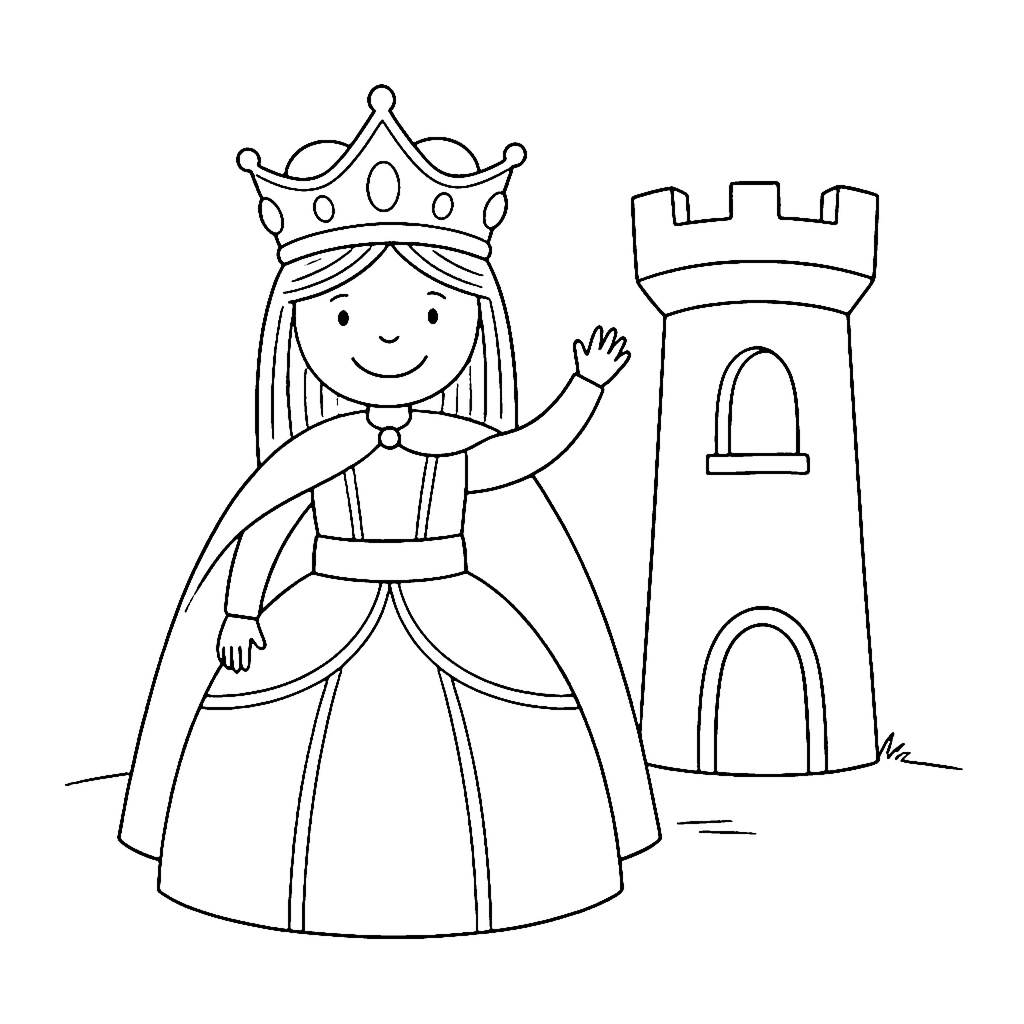 Princess coloring page: Princess Castle Wave, outline to print